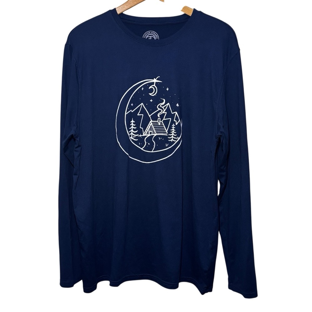Vapor Apparel Cabin Moon graphic long sleeve tee. UPF 50. Men’s Large